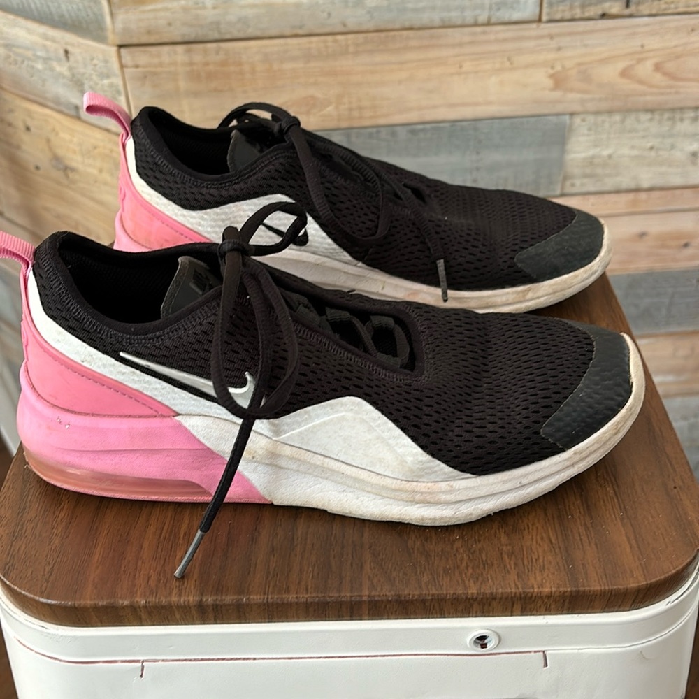 Nike sneakers, white, black, and pink